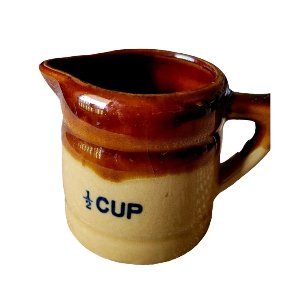 Vintage Brown Drip Glaze Pottery Set of 4 Graduated Measuring Cups Rustic